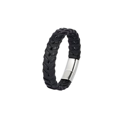 6Pcs Men Braided Leather Bracelet Black Punk Rock Skull Bracelet - color: C: Black