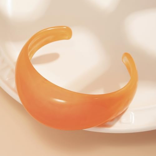 Colorful Acrylic Resin Open Cuff Bracelets Simple Transparent Chunky Thick Bangle Statement Irregular Geometric Resin Wide Wristband Chunky Acetate Wrap Cuff Bracelets - color: Orange