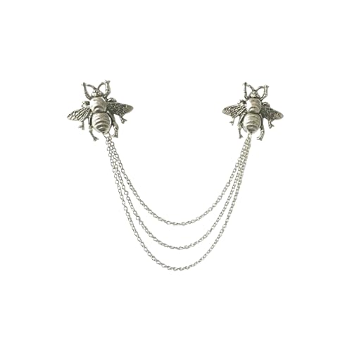 Vintage Metal Rose Bee Lapel Pin for Men Collar Pins Gold Plated Silver Plated Flower With Hanging Chain Lapel Pins for Men's Suit Accessories Brooch Pin Fashion Jewelry for Men Women - color: Silver Plated Bee