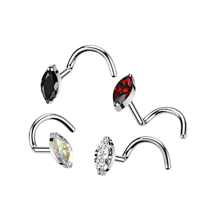 Pierced Owl 20GA F136 Implant Grade Titanium CZ Crystal Marquise Nose Screw (Clear)