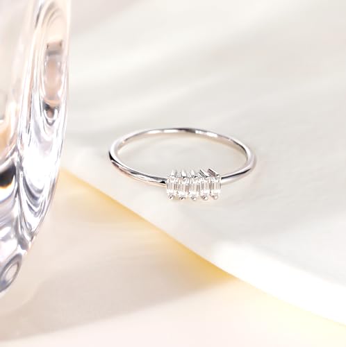 TIGRADE 1.5mm Eternity Ring 14k Gold Plated Stacking Ring Baguette Cubic Zirconia Petite Wedding Band for Women Size 3-12 - color: Silver