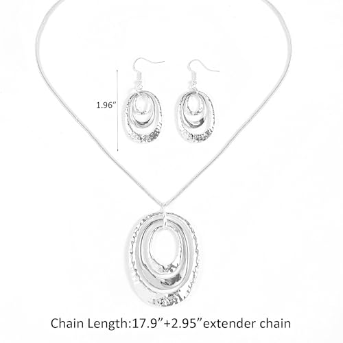 3 Circles Silver Hoop Earrings Necklace Set for Women Geometric Jewelry Set | 925 Silver Hypoallergenic Small Hoop Circle Geometry Textured Finish Minimalist Style Comfortable Wear - style: Silver Three Hoops
