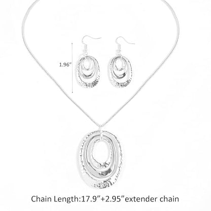 3 Circles Silver Hoop Earrings Necklace Set for Women Geometric Jewelry Set | 925 Silver Hypoallergenic Small Hoop Circle Geometry Textured Finish Minimalist Style Comfortable Wear - style: Silver Three Hoops