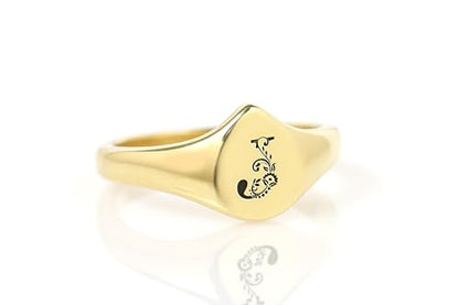 Engraved Name Initials Ring - Custom Initial Ring - Personalized Signet Ring - Small Delicate Teardrop Ring