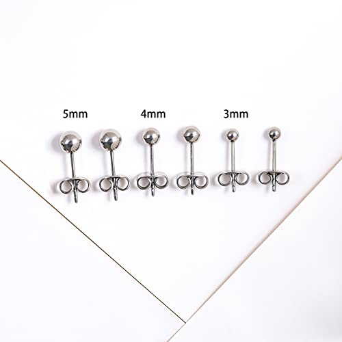 Titanium Ball Earrings Hypoallergenic Studs for Women Men Sensitive Ears Black 3mm 4mm 5mm Titanium Backs - style: 4mm polsihed
