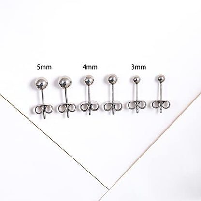 Titanium Ball Earrings Hypoallergenic Studs for Women Men Sensitive Ears Black 3mm 4mm 5mm Titanium Backs - style: 3mm polished