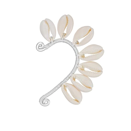 Wellike Gold Ear Cuffs For Women Non Piercing Single Clip On Earrings 18k Gold/Silver Plated Handmade Cuff Earrings Hypoallergenic Waterdrop Cowrie Shell Jewelry - color: KKWE098-S