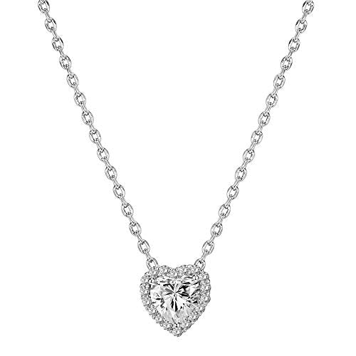 PAVOI 14K Gold Plated Post Faux Diamond Round Solitaire Pendant Halo Necklace | Gold Necklace for Women | Slider Adjustable - style: Heart
