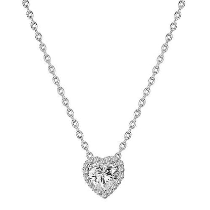 PAVOI 14K Gold Plated Post Faux Diamond Round Solitaire Pendant Halo Necklace | Gold Necklace for Women | Slider Adjustable - style: Heart
