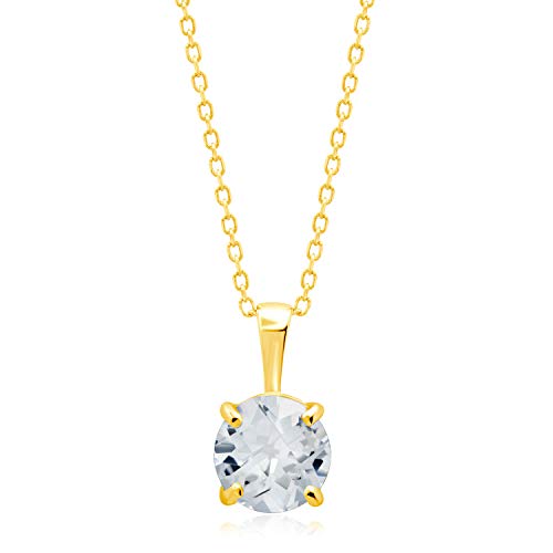 MAX + STONE 14k White or Yellow Gold Gemstone Round Pendant Necklace for Women 6mm Solitaire Birthstone with 18 Inch Cable Chain - color: Created White Sapphire
