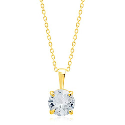 MAX + STONE 14k White or Yellow Gold Gemstone Round Pendant Necklace for Women 6mm Solitaire Birthstone with 18 Inch Cable Chain - color: Created White Sapphire
