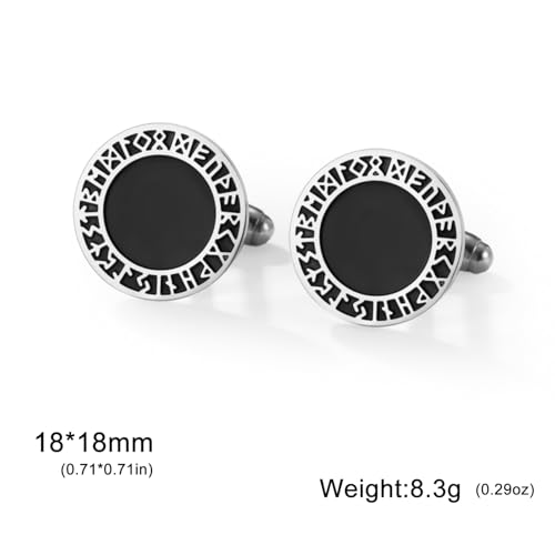 Cufflinks for Men Delicate Stainless Steel Wedding Business Cufflinks Gifts for Groom Husband French Shirt Accessories - style: Viking Symbol-Silver
