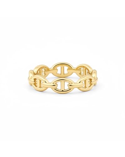 PAVOI Waterproof Link Band - 14K Gold Plated Link Chain Ring for Women | Stainless Steel Thin Stackable Ring, Trendy Jewelry - color: Yellow Gold
