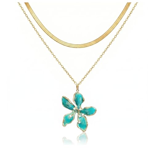 Gmai Flower Layer Necklace for Women 18K Floral Pendant Boho | White Pearl,Snake Chain,Statement Choker,Dainty,Summer,Vintage,Pleated,Everyday,Jewelry Gift