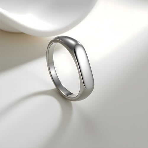 Mens Stainless Steel Plain Signet Rings 4/7/10/14MM Rectangular Pinky Rings | High Polish Classic Blank Thumb Rings, Everyday Comfit Wear, Gift for Men - color: Silver04