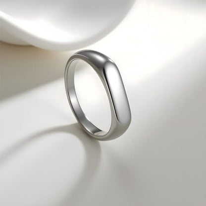 Mens Stainless Steel Plain Signet Rings 4/7/10/14MM Rectangular Pinky Rings | High Polish Classic Blank Thumb Rings, Everyday Comfit Wear, Gift for Men - color: Silver04