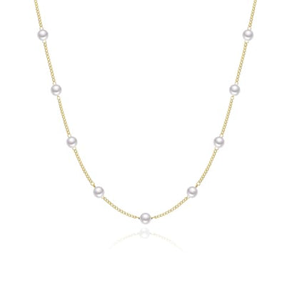 Kyerlyn Dainty Pearl Pendant Necklaces for Women 14K Gold Plated Handmade Layered Pearl Chain Necklace Delicate Layered Pearl Necklace Everyday Jewelry Gift - color: Satellite Pearl Choker-Gold