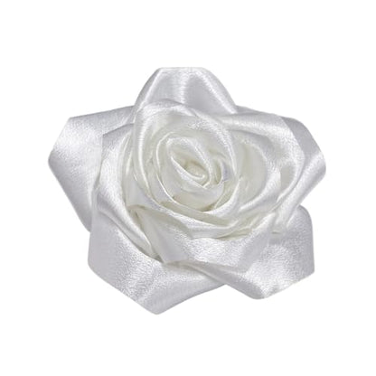 Satin Rose Flower Large Brooch Lapel Pins Handmade Fabric Flower Brooches Pin Classic for Wedding Party Dance Banquet for Women Men Dress Suit Clothes Accessories JewelryGifts 110mm - color: White