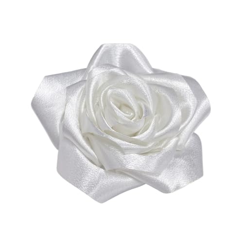 Satin Rose Flower Large Brooch Lapel Pins Handmade Fabric Flower Brooches Pin Classic for Wedding Party Dance Banquet for Women Men Dress Suit Clothes Accessories JewelryGifts 110mm - color: White