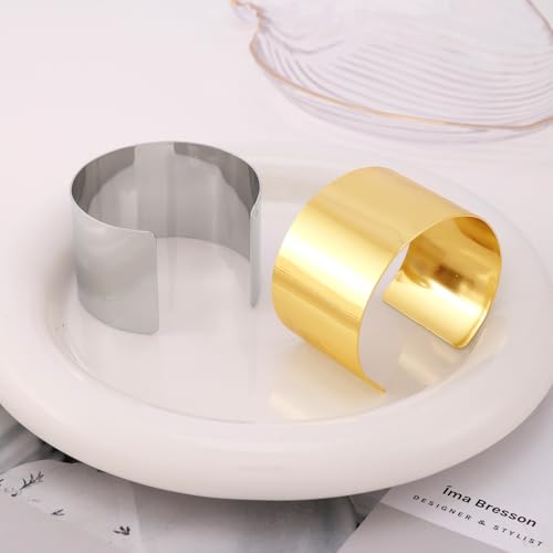 2Pcs Cuff Bangle Bracelet for Women Open Wide Wire Bracelets Gold Wrist Cuff Wrap Bracelet Adjustable - color: Silver2