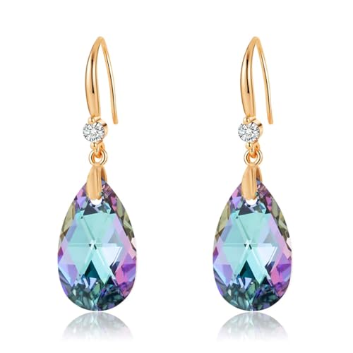 Austrian Crystal Teardrop Dangle Drop Earrings for Women 14K Gold Plated Hook Earring Hypoallergenic Jewelry Gifts for Women Girls - color: Vitrail Light
