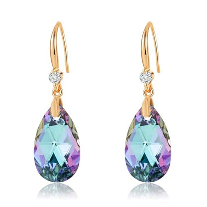 Austrian Crystal Teardrop Dangle Drop Earrings for Women 14K Gold Plated Hook Earring Hypoallergenic Jewelry Gifts for Women Girls - color: Vitrail Light
