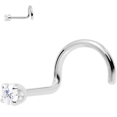 Body Candy 14k White Gold 2mm Cubic Zirconia Nose Stud Screw 20 Gauge