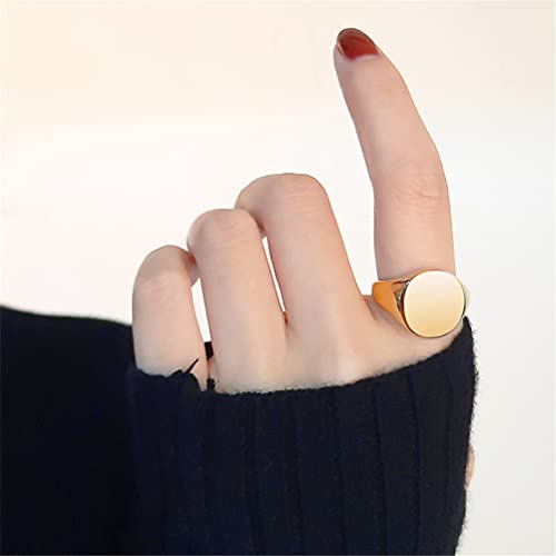 HIJONES Mens Stainless Steel Signet Ring Matte Brushed Square | Simple Statement ,Wedding Band,Polished Round - color: 14mm-Gold