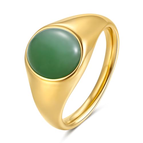YeGieonr Gold Signet Rings for Women Non Tarnish Gold Rings, Waterproof Gemstones Statement Ring, 18K Gold Plated Stainless Steel Gem Stone Jewelry Gift for Everyday Wear - color: Green Aventurine