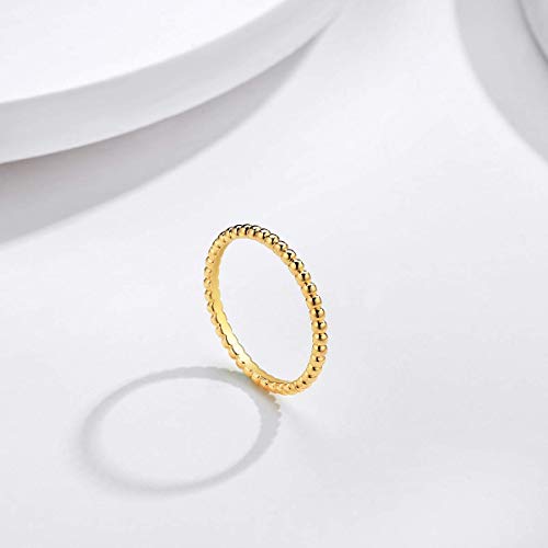 Valloey Rover 14K Gold Thin Beaded Full Bead Sterling Twisted Rope Black CZ Wedding Band Stacking Tiny Rings for Women - color: Bead