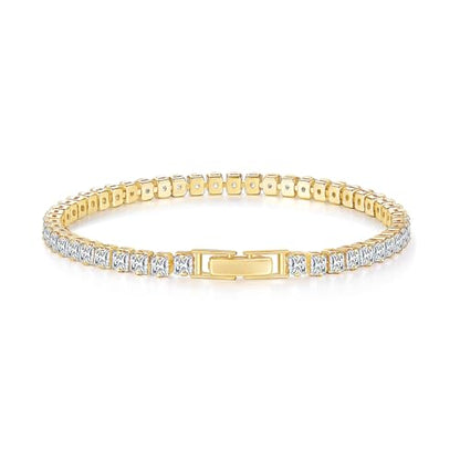MINDDHA 14K Gold/White Gold Plated Cubic Zirconia Tennis Bracelet | Silver, Gold Bracelet for Women | Rectangle, Square, Round Shape CZ Stone | Width 2.5-4mm | Size 6-8 Inch - color: 3.5mm Priness Cut Yellow Gold, size: 7 Inch