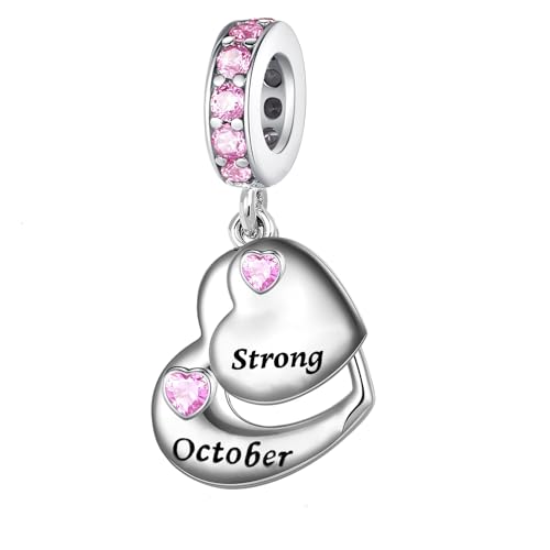 Double Heart Dangle Charm 12 Birthstone Bead for European Bracelet - style: October