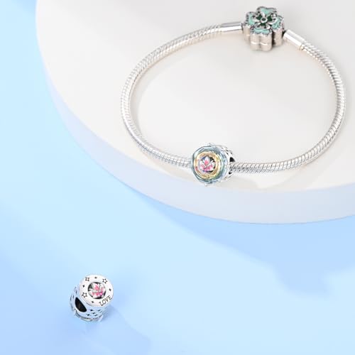 KUNSIR Charms Beads fits Pandora Charm bracelets for Woman 925 Sterling Silver Dangle Pendant Bead Jewelry Beads Gifts Happy Birthday Charms for Women Bracelet&Necklace - style: Lotus Flower Beads