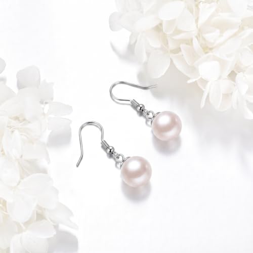 925 Sterling Silver Black Pearl Dangle Earrings Pearls Drop Jewelry Birthday Gifts for Women - color: White Pearl