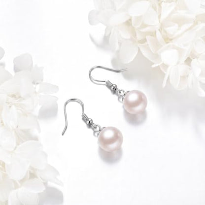 925 Sterling Silver Black Pearl Dangle Earrings Pearls Drop Jewelry Birthday Gifts for Women - color: White Pearl
