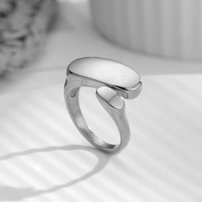 Irregular Polished Plain Rings Adjustable Oval Statement Ring For Women Chunky Open Finger Ring Fashion Minimalist Engagement Promsie Gifts - color: Silver