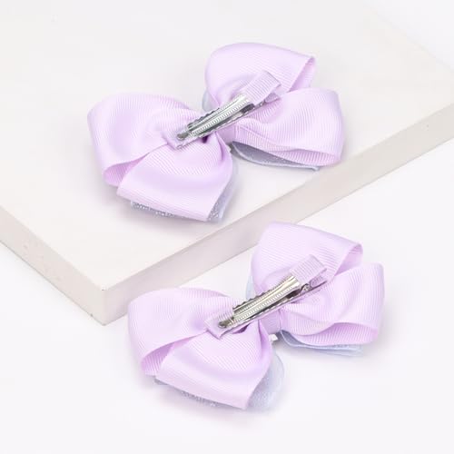 KISZU 4.5 Inch Flower Hair Bows Clips Mermaid Pearl HairPins for Girls Children Teens and Women - color: Purple
