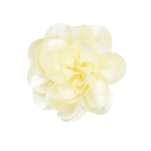 Large Rose Flower Brooches Chiffon Camellia Brooch Lapel Pins Hair Clips Hat Pins for Women Wedding Banquet Accessories Large Satin Flowers 5.5in - color: Beige