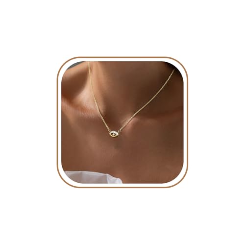 Gold Necklace For Women, Layered 14K Real Gold Plated Necklaces For Women,Dainty Gold Paperclip Chain Tear Circle CZ Pendant Necklace Stack,Trendy Gold Jewelry Set Gifts - style: Evil Eye Choker-Gold