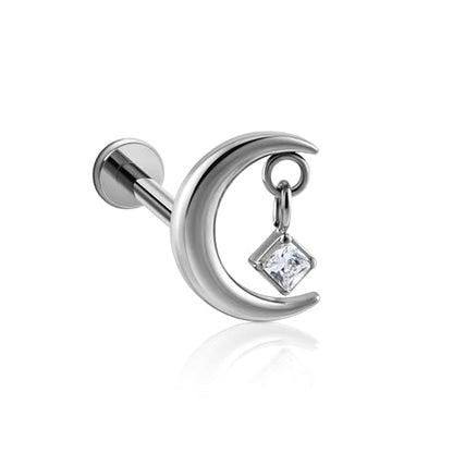 1PC ASTM F136 Titanium Mini Threadless Flat Back Stud 18G 6mm 8mm for Conch Helix Flat Tragus Labret - color: Moon - Tit