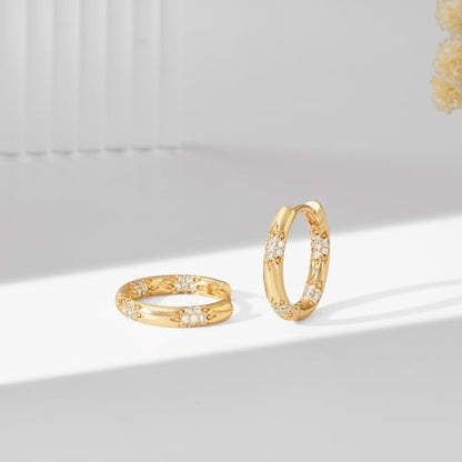 Cubic Zirconia Huggie Earrings 14k Gold Plated Tiny Earrings Small Huggie Hoop Earrings Simple Lightweight Hoops Gift for Women - color: flower cz hoop