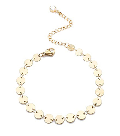 Dainty Bracelets for Women Paperclip Chain Bangles Handmade Tiny Cute Oval and Round Beaded Bracelet 316L Stainless Steel Jewelry Gift for Best Friend - style: Coin Chain Gold