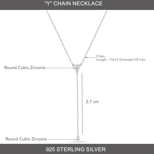 LeCalla 925 Sterling Silver CZ Necklace for Women Jewelry Lightweight Adjustable Lariat Zirconia Choker Y Chain Necklace - color: Round-Zirconia Y Necklace