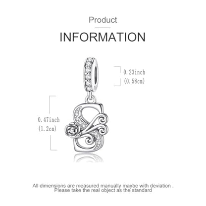 LNQOBU Complete A~Z Alphabet Charm Letter Beads, Solid 925 Sterling Silver with Cubic Stones Rose Alphabet Charm fits Pandora Bracelets Necklace Women Jewelry - color: CYT-S