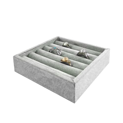 SCIKHETF Velvet Ring Earrings Studs organizer Tray Small Ring Insert Display Tray 5 Slots Stackable (Grey) - color: Grey