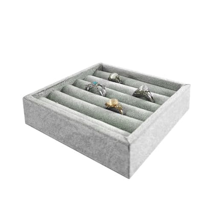 SCIKHETF Velvet Ring Earrings Studs organizer Tray Small Ring Insert Display Tray 5 Slots Stackable (Grey) - color: Grey