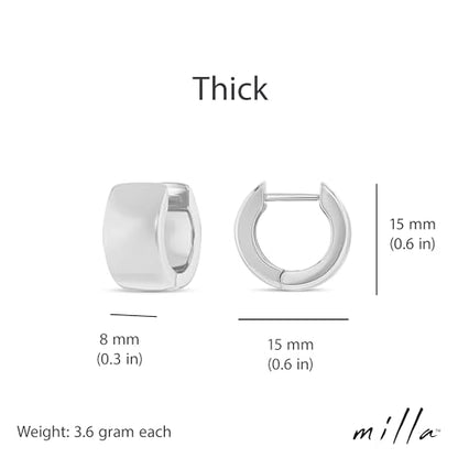Milla Small Silver Hoop Earrings and Chunky Gold Hoops for Women | Small Chunky Silver Hoops and Thick Gold Hoop Earrings for Women. Available in 14K Gold and Silver Plated Finish - color: Silver - Thick