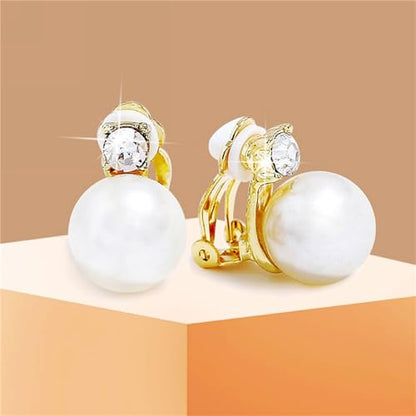 Pearl Clip on Earrings for Women Freshwater Baroque Pearl Dangle Drop Earrings Non Pierced 14K Gold Plated Oval Earrings White Imitation Pearl Earrings Fashion Wedding Minimalist Jewelry