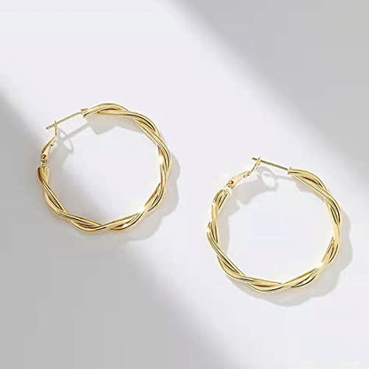 Hoop Earrings for Women, 14K Gold Sterling Silver Chunky Twisted Hoops Earring Hypoallergenic Ear Jewelry - color: Gold-38mm