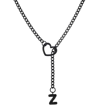 sroyte Black Heart Slip Chain Initial Necklaces for Women,Stainless Steel O-Ring Adjustable Lariat Heart Y-Necklace,Punk Gothic Cuban Collar Choker Necklace for women - color: Black Z